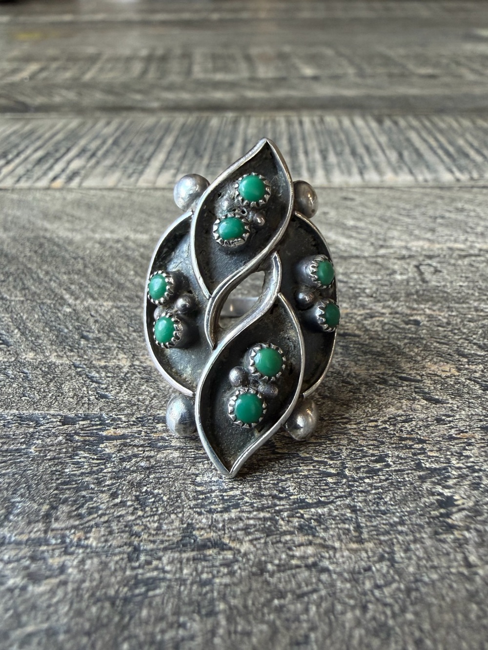 Vintage Zuni Sterling Silver Snake Eyes Ring